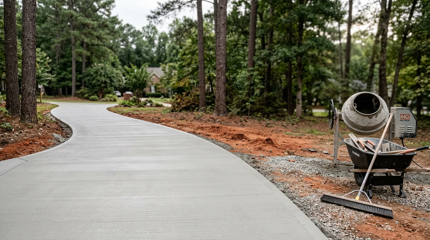 Finished concrete driveway with clean edges and smooth surface