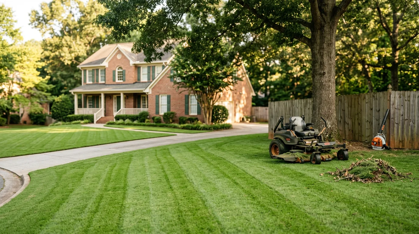 Well-maintained residential lawn with green grass and clean edges
